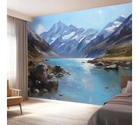 Papel pintado fotográfico de fieltro, 400 x 280 cm, diseño de lago de montaña para dormitorio, salón, moderno, naturaleza, paisaje, papel pintado XXL, efecto 3D, decoración de pared