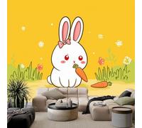 Papel pintado fotográfico de fieltro con diseño de conejo y zanahoria, 450 x 315 cm, para dormitorio o salón, moderno, diseño de animales de dibujos animados