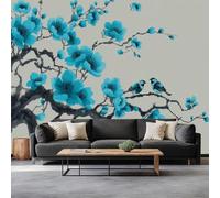 Papel pintado fotográfico de fieltro con efecto 3D, planta de flores azules, pájaros voladores, papel pintado de pared para salón, dormitorio, oficina, pasillo, fondo de TV, decoración de pared, 250 x
