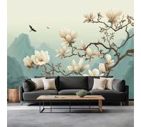 Papel pintado fotográfico de fieltro de estilo chino con efecto 3D, montañas, plantas, flores de magnolia, papel pintado de pared para salón, dormitorio, oficina, pasillo, fondo de TV, decoración de