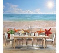 Papel pintado fotográfico de fieltro, diseño de costa moderna, 300 x 210 cm, para salón, dormitorio, playa, estrellas de mar, conchas, papel pintado no tejido, efecto 3D, decoración para habitación