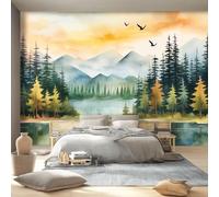 Papel pintado fotográfico de fieltro, diseño de montañas, lago, animales, pájaros, para dormitorio, salón, oficina, paisaje, papel pintado no tejido 3D, 350 x 256 cm, decoración de pared para