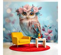 Papel pintado fotográfico de flores de acuarela, diseño de búho, animales salvajes, para habitación infantil, salón, pasillo, oficina, papel pintado no tejido, 400 x 280 cm (ancho x alto)