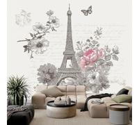 Papel pintado fotográfico de flores y mariposas de la Torre Eiffel, 500 x 280 cm, no tejido, mural de pared de arte estético retro para sala de estar, TV, sofá, hotel, pasillo, fondo, pintura