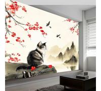 Papel pintado fotográfico de gato de tinta china, 400 x 280 cm, mural grande de TV, color beige, no tejido, murales 3D para decoración de sala de estar, dormitorio, póster de pared