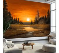 Papel pintado fotográfico de granja forestal, estilo rural no tejido, decoración de pared, 300 x 210 cm (ancho x alto), póster panorámico para niñas, niños, dormitorio, sala de estar