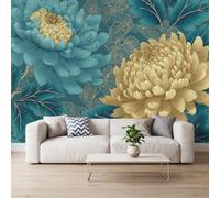 Papel pintado fotográfico de hojas de crisantemo, 200 x 140 cm | Moderno mural de pared vintage floral no tejido, para sala de estar, dormitorio, cocina