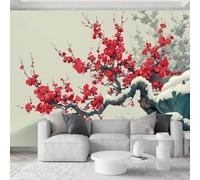 Papel pintado fotográfico de invierno con flor de ciruelo de 400 x 280 cm, no tejido, arte mural de pared, pintura de lavado de tinta, decoración moderna, póster para sofá, hotel, fondo de TV, oficina
