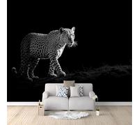 Papel pintado fotográfico de leopardo blanco y negro, 500 x 280 cm, mural de pared, fotografía de animales, no tejido, papel pintado fotográfico moderno para el hogar, dormitorio, oficina, comedor