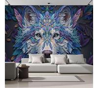 Papel Pintado Fotográfico De Lobo De Plumas De Colores, 200x140cm Papel Pintado Fotográfico Estilo De Arte Fantástico, Decoración De La Pared Murales Para Salón, Dormitorio, Pared De TV