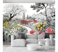 Papel pintado fotográfico de narciso rosa en acuarela, 400 x 280 cm, no tejido, papel pintado fotográfico no tejido, para jardín, sofá, hotel, TV, dormitorio, sala de estar, papel pintado mural de