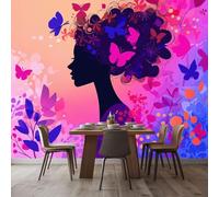 Papel pintado fotográfico de niña con mariposas y flores, papel pintado no tejido, mural de pared con efecto 3D, para salón, dormitorio, fondo de TV, decoración de pared, 430 cm x 300 cm.