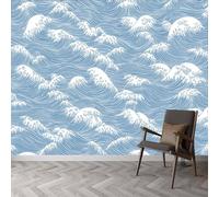 Papel pintado fotográfico de olas japonesas de 350 x 256 cm de alto, no tejido, de alta calidad, estilo japonés, ondas degradadas, impresión artística de vellón, papel pintado para decoración, póster
