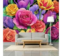 Papel pintado fotográfico de plantas dibujadas a mano, rosas, tulipanes, 200 x 140 cm, diseño 3D, pintura de acuarela de seda, para salón, dormitorio, habitación infantil, oficina, decoración de pared
