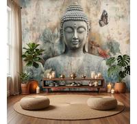 Papel pintado fotográfico de seda con estatua de Buda de estilo retro - Papel pintado de pared de arte zen con efecto 3D para decoración de paredes de sala de estar, dormitorio y oficina, color beige,