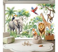 Papel pintado fotográfico de selva tropical, 300 x 210 cm, no tejido, impresión artística de alta calidad, mural de pared, póster decorativo, imagen de elefantes, jirafas, leones, papel pintado para
