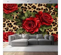 Papel pintado fotográfico de telas no tejidas, 3D Rosas Rojas Retro 200 x 140 cm - Estampado De Leopardo Animal Fotomurales Papel pintado De Pantalla Decoración De Pared Sala Cuarto Oficina Salón