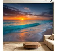 Papel pintado fotográfico de vellón con diseño de mar y playa, papel pintado fotográfico para dormitorio, salón, oficina, glamoroso paisaje costero, papel pintado no tejido 3D, 400 x 280 cm