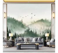 Papel pintado fotográfico de vellón con diseño de pájaro en el bosque nebuloso, papel pintado fotográfico para dormitorio, salón, oficina, paisaje tradicional, papel pintado no tejido, 350 x 256 cm