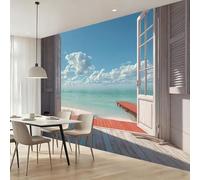 Papel pintado fotográfico de vellón para playa o terraza, 400 x 280 cm, para salón o dormitorio, 3D, costa de vacaciones, papel pintado no tejido, efecto 3D, decoración para habitación infantil
