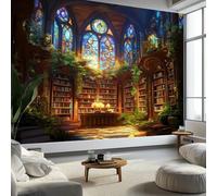 Papel pintado fotográfico de ventana de cristal de la biblioteca de fantasía, arte de pared colorido, papel pintado fotográfico, 450 x 315 cm (ancho x alto) mural panorámico para sala de estar