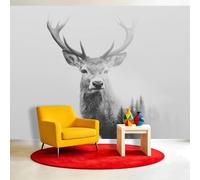 Papel pintado fotográfico dibujado a mano con diseño de bosque, 300 x 210 cm, no tejido, de forro polar, impresión artística de ciervos y animales salvajes para dormitorio, sala de estar, comedor