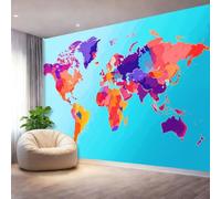 Papel Pintado Fotográfico Dibujo Animado Minimalista Mapa Del Mundo, 350 x 256 cm mural decoración para Salón Dormitorio Comedor - Azul Claro Patrón Papel Pintado no tejido(Not Peel And Stick)
