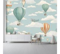 Papel Pintado Fotográfico Dibujos Animados, 400 x 280 cm mural decoración para Salón Dormitorio Comedor - Nubes Globo Aerostático Avión Patrón Papel Pintado no tejido(Not Peel And Stick)