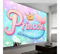 papel pintado fotográfico Dibujos Animados Corona Sirena, 400 x 280 cm Fotomurales no Tejido Papel Pintado Decoración de Pared moderna, Decorativos Murales para Dormitorio Salón TV Pared, Azul Verdoso