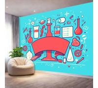 Papel Pintado Fotográfico Dibujos Animados Elementos Químicos Grafitis, 200 x 140 cm mural decoración para Salón Dormitorio Comedor - Azul Patrón Papel Pintado no tejido(Not Peel And Stick)