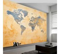 Papel pintado fotográfico efecto 3D Acuarela Náutica Mapa Del Mundo 350 x 256 cm Fotomurales Tejido No Tejido Murales Fotográfico Moderno Decoración de Paredes para salón o dormitorio, Beige