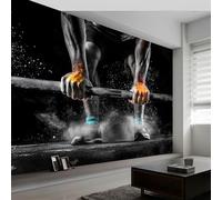Papel pintado fotográfico efecto 3D Ejercicio Fitness Barra 200 x 140 cm Fotomurales Tejido No Tejido Murales Fotográfico Moderno Decoración de Paredes para salón o dormitorio, Negro