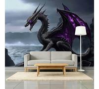 Papel pintado fotográfico efecto 3D Fantasía Animales Dragones Oscuridad 450 x 280 cm Fotomurales Tejido No Tejido Murales Fotográfico Moderno Decoración de Paredes para salón, Verde Pálido