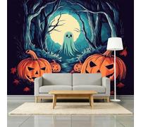 Papel pintado fotográfico efecto 3D Halloween Fantasmas Calabazas 350 x 256 cm Fotomurales Tejido No Tejido Murales Fotográfico Moderno Decoración de Paredes para salón o dormitorio, Morado Oscuro