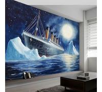 Papel pintado fotográfico efecto 3D Historia Navegación Titanic 250 x 175 cm Fotomurales Tejido No Tejido Murales Fotográfico Moderno Decoración de Paredes para salón o dormitorio, Azul