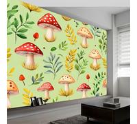 Papel pintado fotográfico efecto 3D panorámico 200 x 140 cm, estilo rústico, acuarela, setas del bosque, material de seda, color verde, póster grande para salón, adultos, habitación infantil, estudio