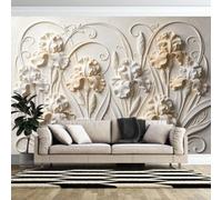 Papel Pintado Fotográfico En Relieve Con Flores De Iris, 500 × 350 Cm Murales No Tejidos, Arte De Pared, 3D, Estilo Barroco Papel Pintado Fotográfico Grande Para Sala De Estar, Dormitorio, Fond
