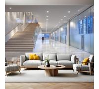 Papel Pintado Fotográfico Escalera de arquitectura moderna 400 x 280 cm Gris claro Fotomural Moderno para Decoración de Pared en Salón u Oficina
