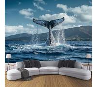Papel pintado fotográfico estampado Ballena Océano - papel pintado Azul tela no tejida, Animales Realistas mural de pared para sala de estar dormitorio decoración 200 x 140 cm