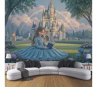 Papel pintado fotográfico estampado Niña Castillo - papel pintado Azul tela no tejida, Dibujos Animados Cuentos De Hadas mural de pared para sala de estar dormitorio decoración 400 x 280 cm
