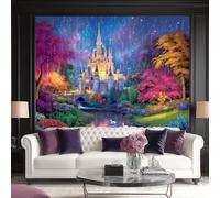 Papel pintado fotográfico Estilo de cuento hadas Fantasía Árboles Castillo moda decoración de pared, Vistoso moderno decoración salón dormitorio oficina fotomurales de tela no tejida 200 x 140 cm