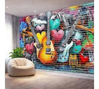 Papel Pintado Fotográfico Estilo Graffiti Música Arte Callejero, 300 x 210 cm mural decoración para Salón Dormitorio Comedor - Vistoso Patrón Papel Pintado no tejido(Not Peel And Stick)