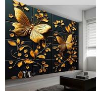 papel pintado fotográfico Fantasía Animales Mariposas Flores, 200 x 140 cm Fotomurales no Tejido Papel Pintado Decoración de Pared moderna, Decorativos Murales para Dormitorio Salón TV Pared, Negro