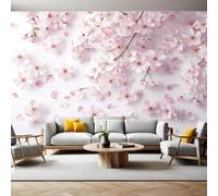 Papel Pintado Fotográfico Flores y pétalos de cerezo 250 x 175 cm rosa Fotomural Decorativo de Pared Tejido No Tejido para Salón, Dormitorio u Oficina