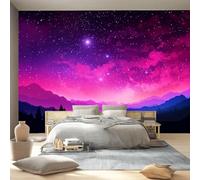 Papel Pintado Fotográfico Galaxia Cielo Estrellado Vía Láctea Montañas, 400 x 280 cm mural decoración para Salón Dormitorio Comedor - Morado Patrón Papel Pintado no tejido(Not Peel And Stick)