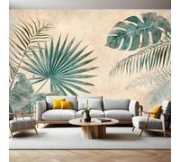 Papel Pintado Fotográfico Hojas de helecho 250 x 175 cm Beige claro Fotomural Decorativo de Pared Tejido No Tejido para Salón, Dormitorio u Oficina