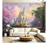 Papel pintado fotográfico impreso de castillo de cuento de hadas de 400 x 280 cm, mural de pared de forro polar de alta calidad, arte de pared de carruaje de castillo blanco de ensueño para el hogar