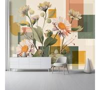 Papel Pintado Fotográfico Infantil No Tejido Margarita Póster Gigante, Estilo Geométrico Abstracto Decoración de Pared Panorámica 3D, Ideal para Dormitorio Infantil, Habitación de Juegos 300 x 210 cm