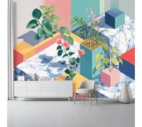 Papel Pintado Fotográfico Infantil No Tejido Plantas Póster Gigante, Estilo Geométrico Abstracto Decoración de Pared Panorámica 3D, Ideal para Dormitorio Infantil, Habitación de Juegos 350 x 256 cm