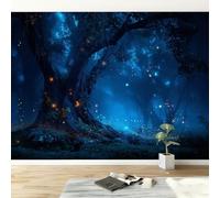papel pintado fotográfico Luciérnagas Misteriosas Árboles, 350 x 256 cm Fotomurales no Tejido Papel Pintado Decoración de Pared moderna, Decorativos Murales para Dormitorio Salón TV Pared, Azul